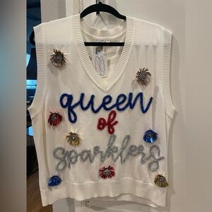 QUEEN OF SPARKLES White Vest with Colorful Embellishments